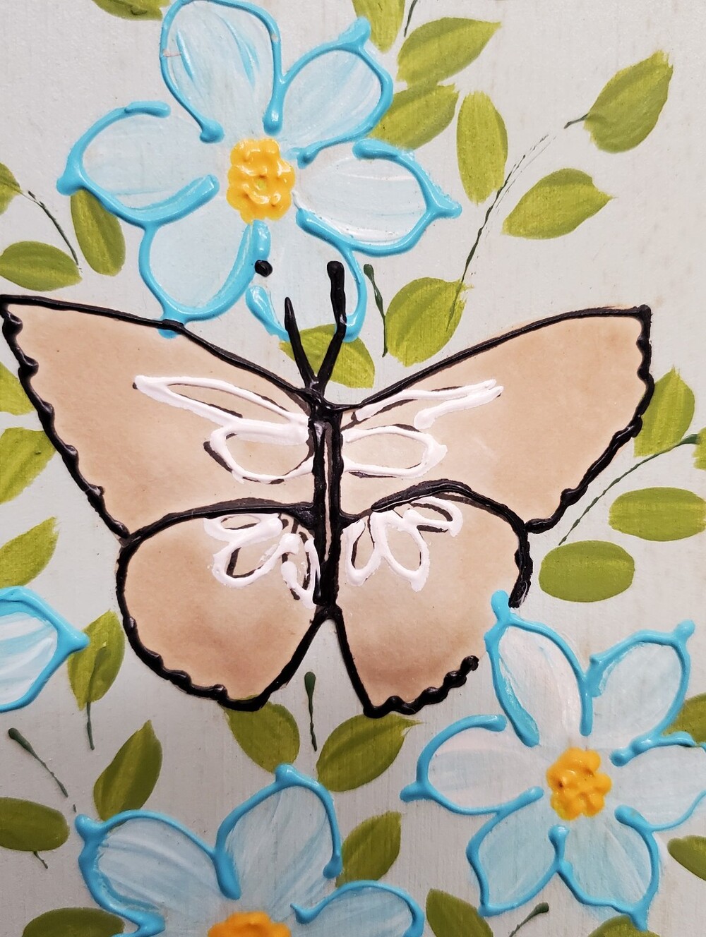 Vintage Merri-Mates 3D Hand Painted 3 pc Floral Butterfly Wooden Plaque Set - Picture 3 of 13
